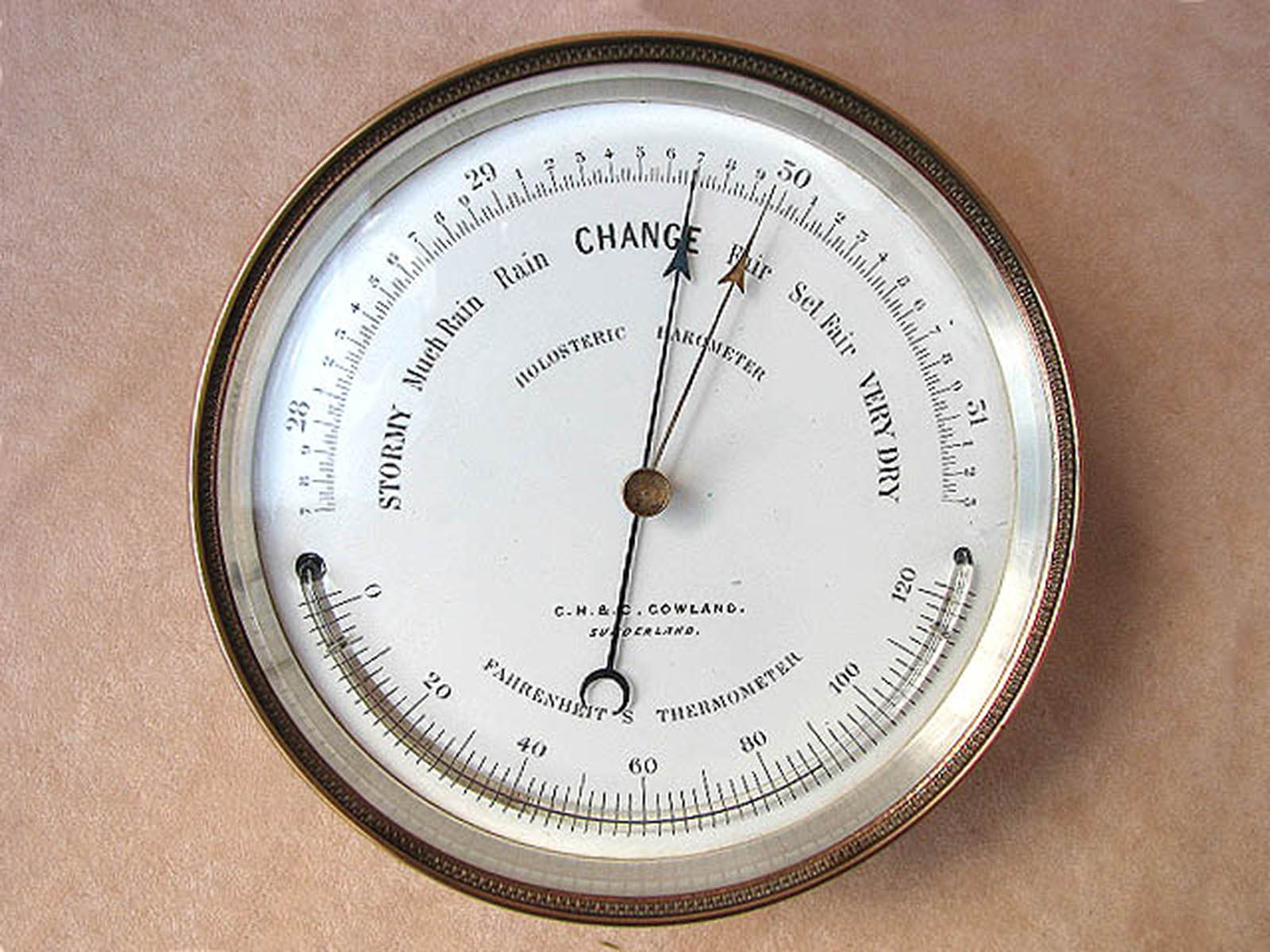 19th C Holosteric Barometer & Thermometer  by PHNB for G.H & C. Gowland, Sunderland